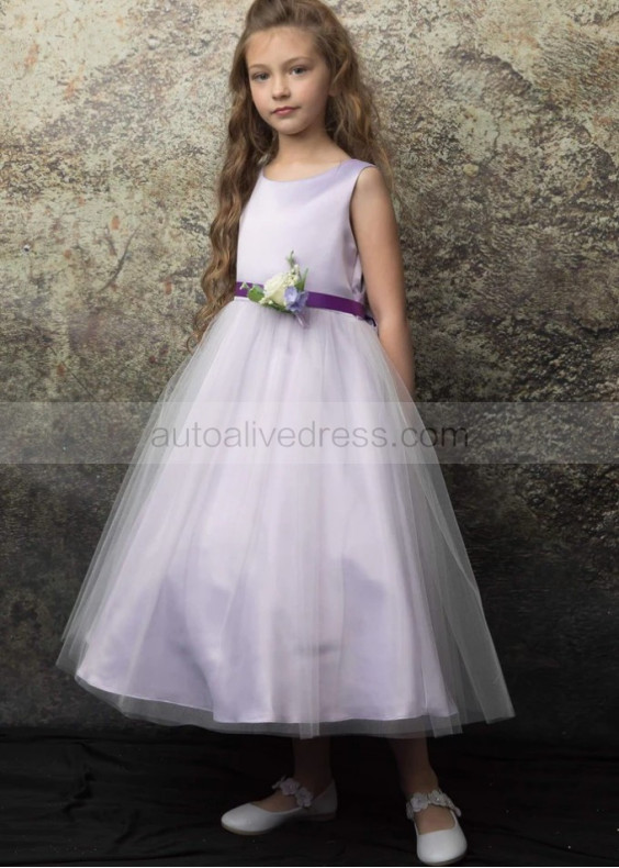 Lilac Satin Tulle Tea Length Flower Girl Dress
